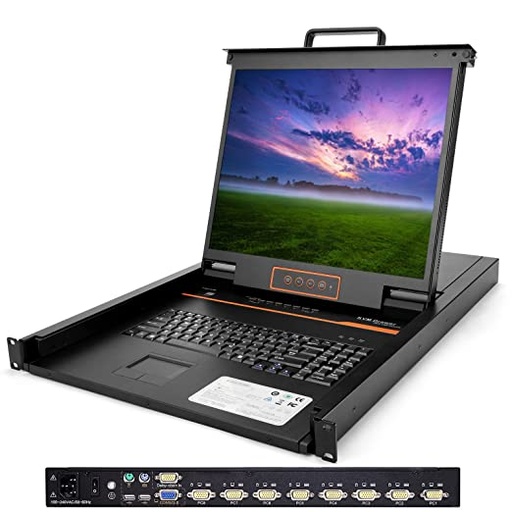 [MT-1708UL] 8-Port VGA Rack Mount KVM Console, 19" Rackmount Monitor and Keyboard, 1U